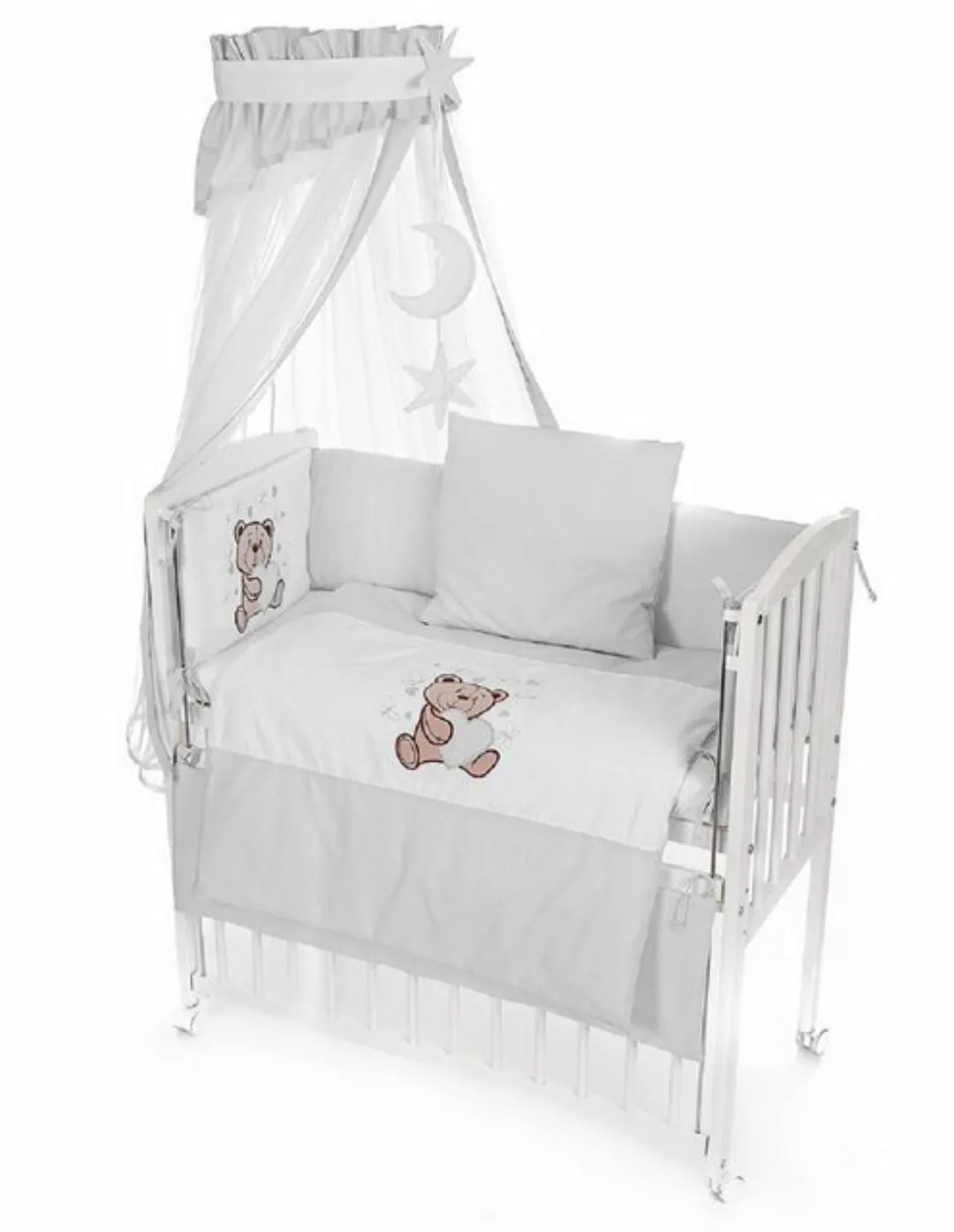 hopsibaby Beistellbett Babybett Komplettbett Teddybär & Herz Grau Stubenbet günstig online kaufen