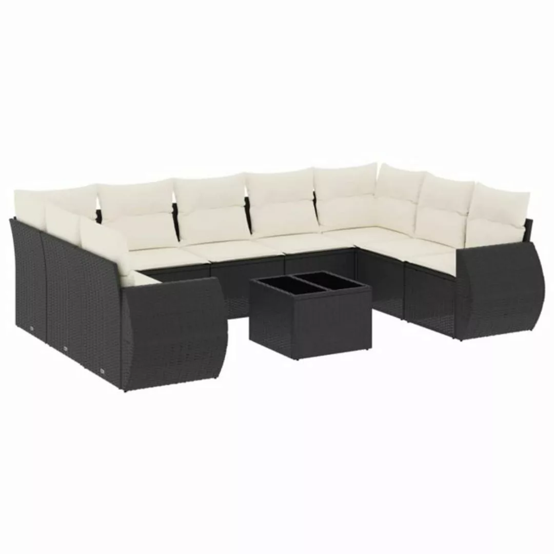 vidaXL Sofaelement 10-tlg. Garten-Sofagarnitur mit Kissen Schwarz Poly Ratt günstig online kaufen