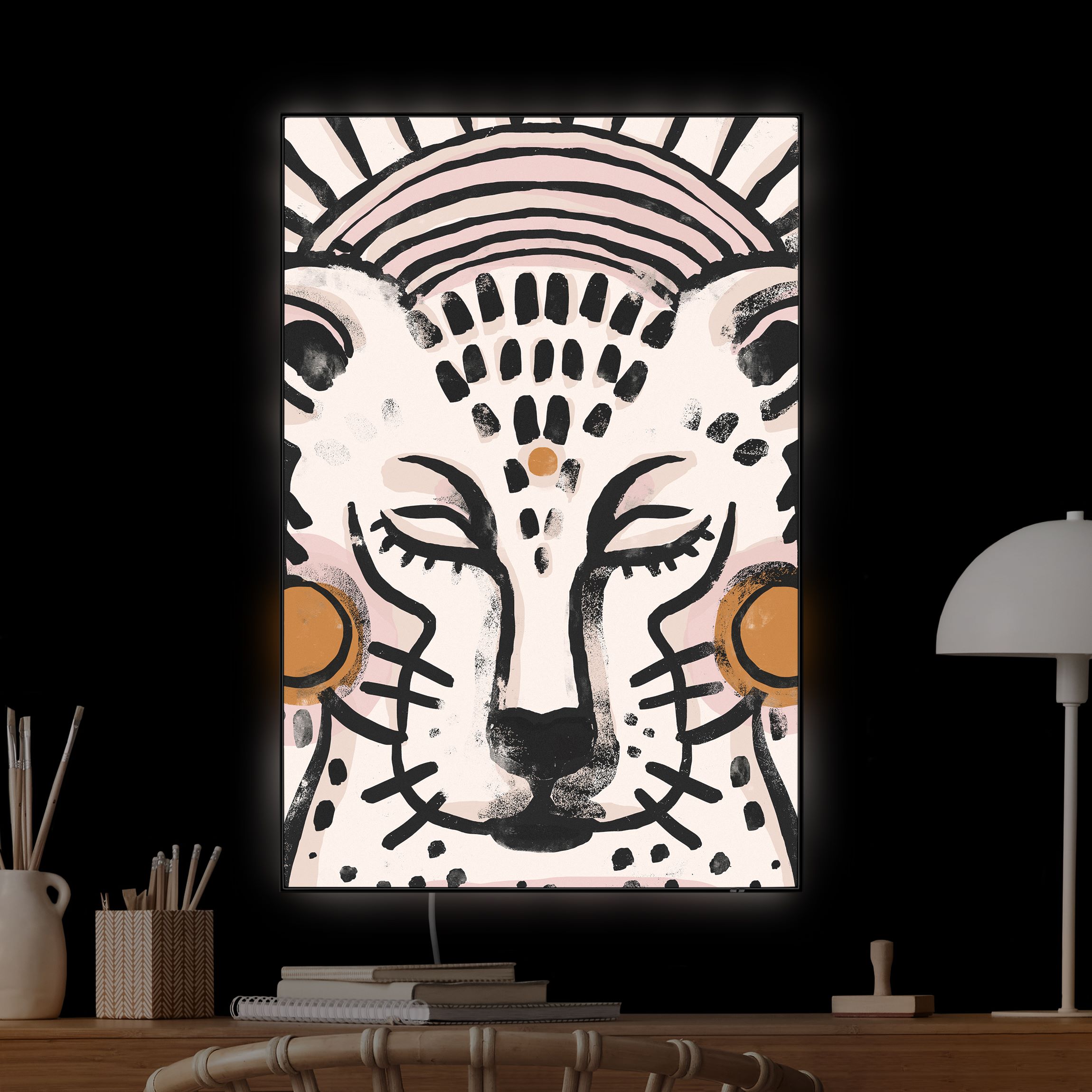 LED-Wechselbild Gepard mit Perlenohrringen Illustration günstig online kaufen