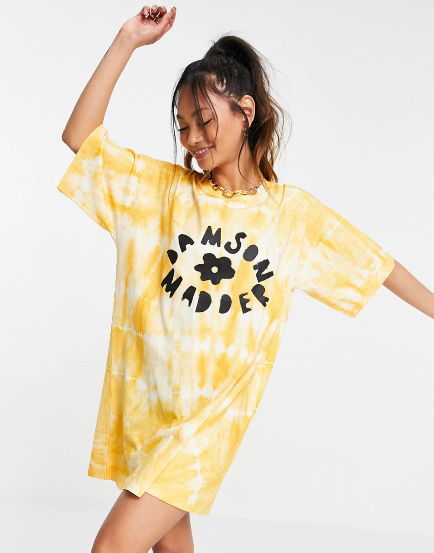 Damson Madder – T-Shirt-Kleid mit Batikmuster aus Bio-Baumwolle-Gelb günstig online kaufen