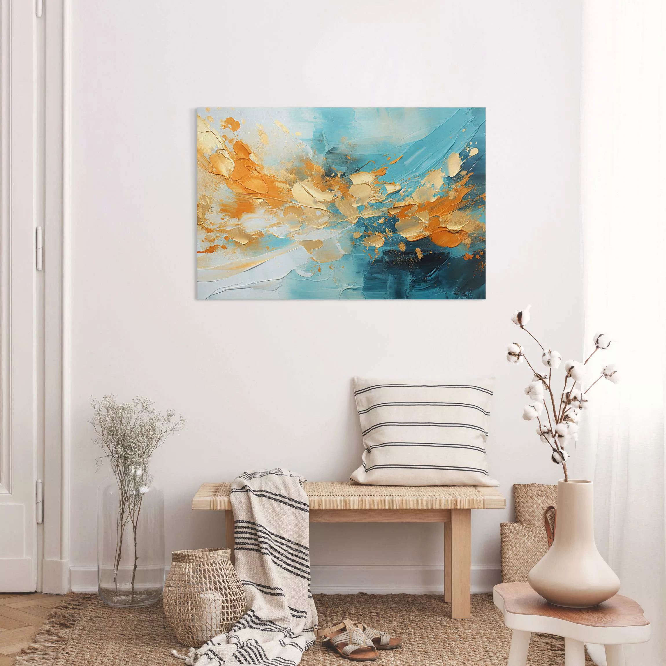 Leinwandbild Impasto Türkis und Ocker günstig online kaufen