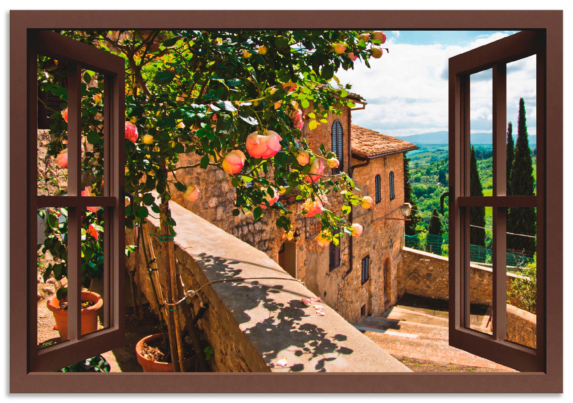 Artland Wandbild »Fensterblick Rosen auf Balkon Toskana«, Garten, (1 St.), günstig online kaufen
