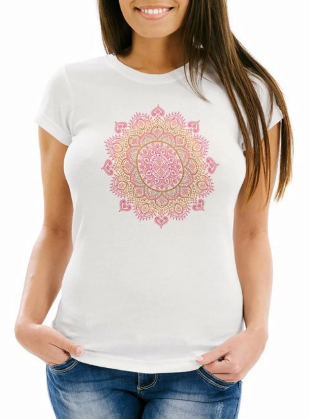 Neverless Print-Shirt Damen T-Shirt Mandala Ethno Boho Bohemian Slim Fit mi günstig online kaufen