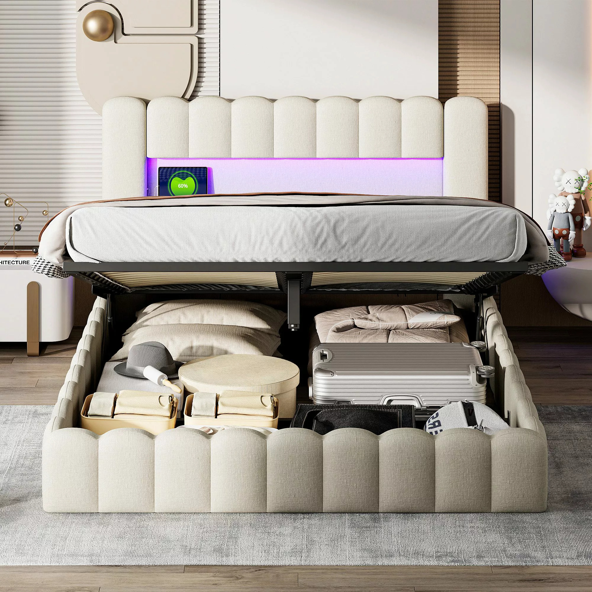 FUROKOY Polsterbett LED bett mit kopfteil günstig online kaufen