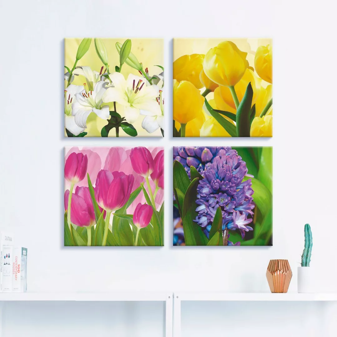 Artland Leinwandbild "Tulpen Lilien Hyazinthe", Blumen, (4 St.), 4er Set, v günstig online kaufen