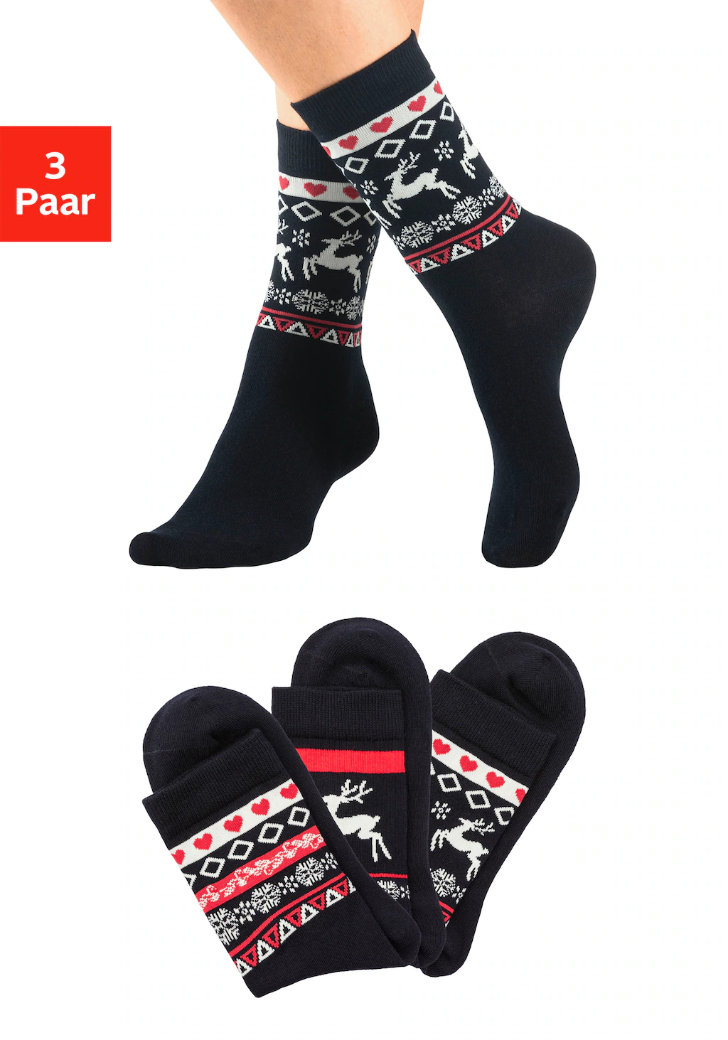 H.I.S Basicsocken, (Packung, 3 Paar), mit Wintermotiven günstig online kaufen