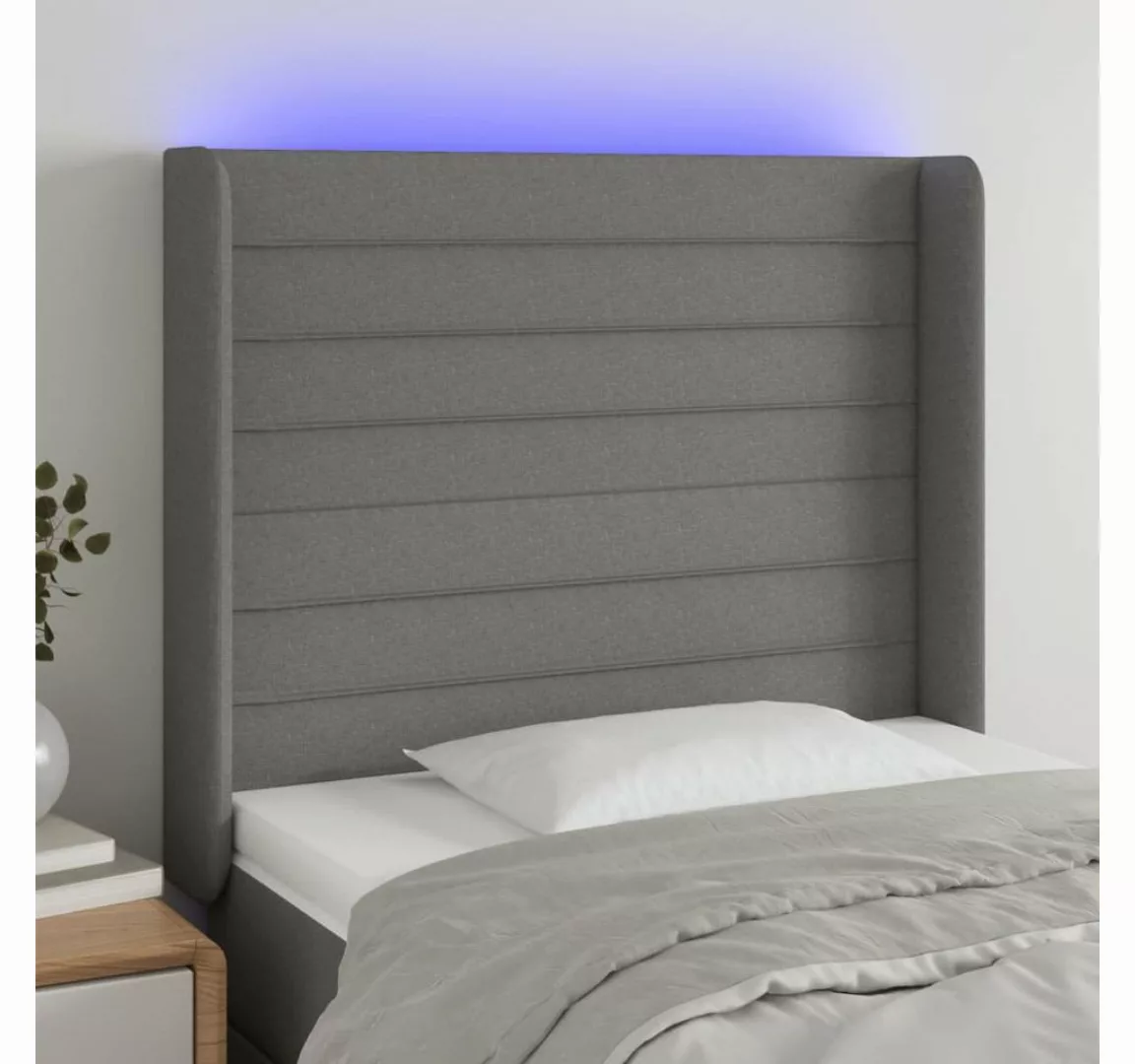 vidaXL Bett, LED Kopfteil Dunkelgrau 83x16x118/128 cm Stoff günstig online kaufen