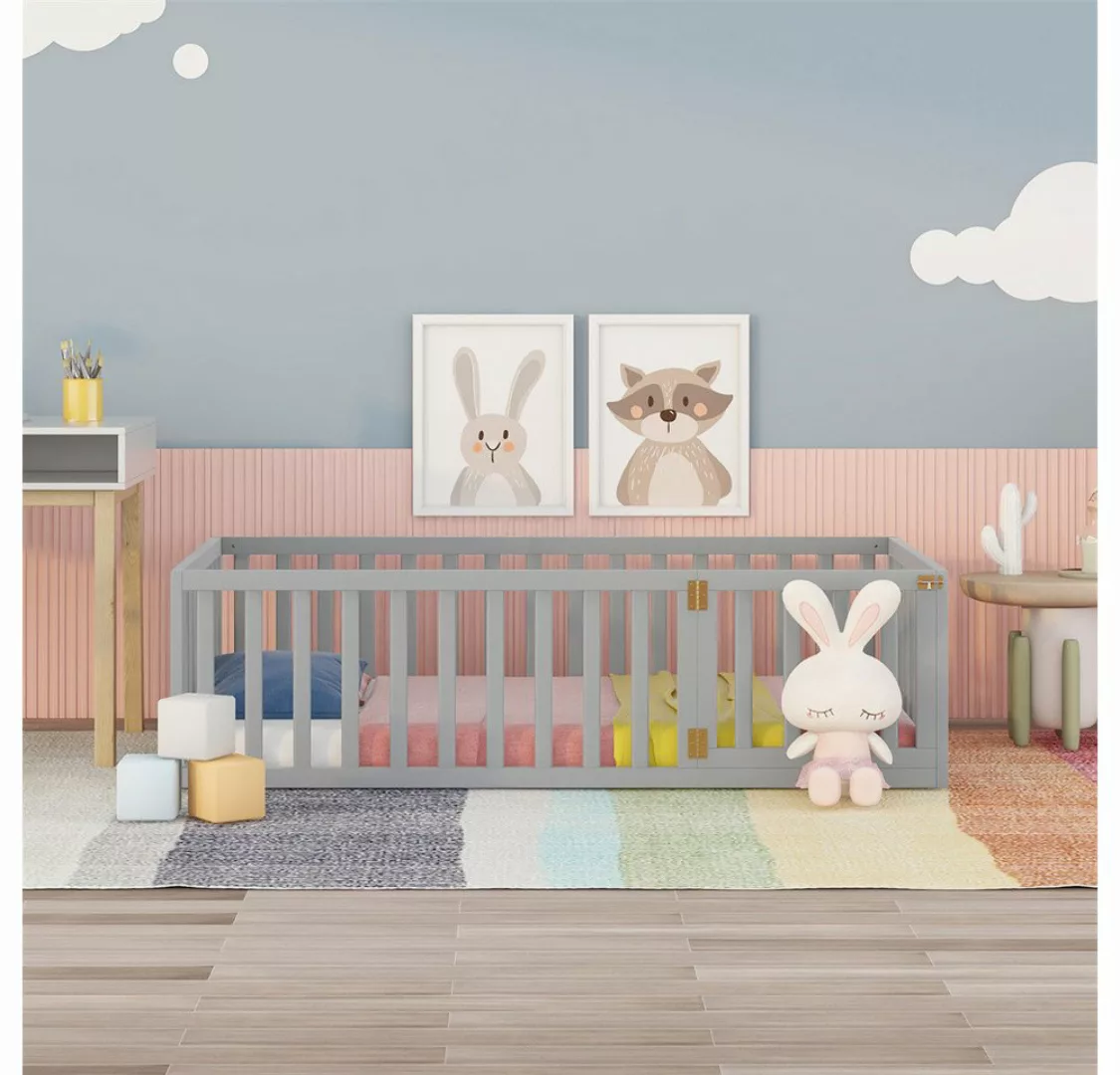 XDeer Babybett Kinderbett 90 x 200, Holzboden Bettrahmen mit Zaun und Tür, günstig online kaufen