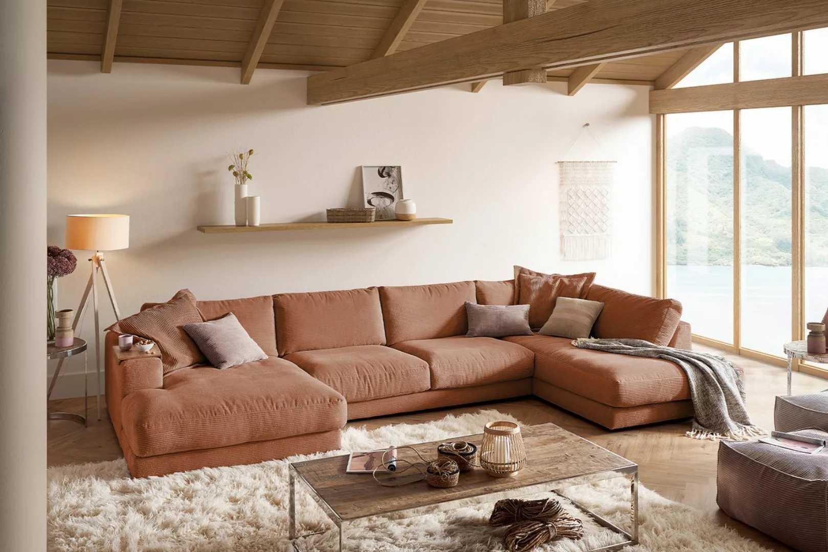 KAWOLA Wohnlandschaft MADELINE, Sofa U-Form Cord, Longchair rechts od. link günstig online kaufen