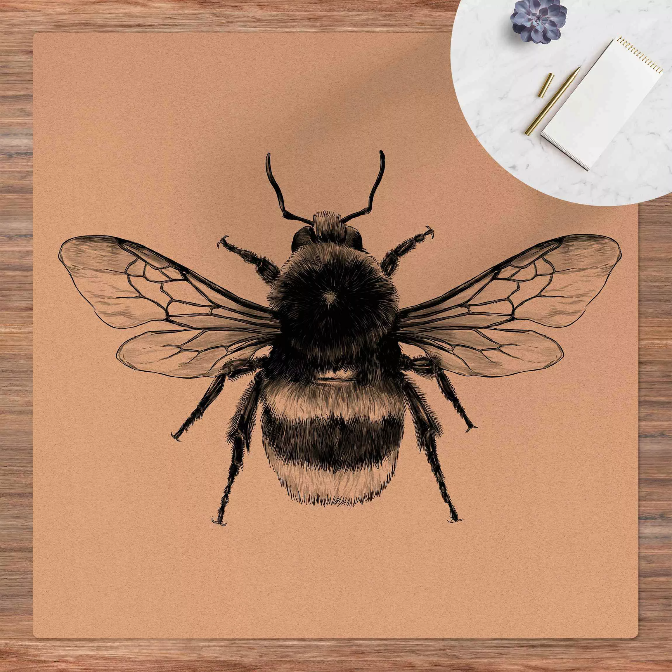 Kork-Teppich Illustration fliegende Hummel Schwarz günstig online kaufen