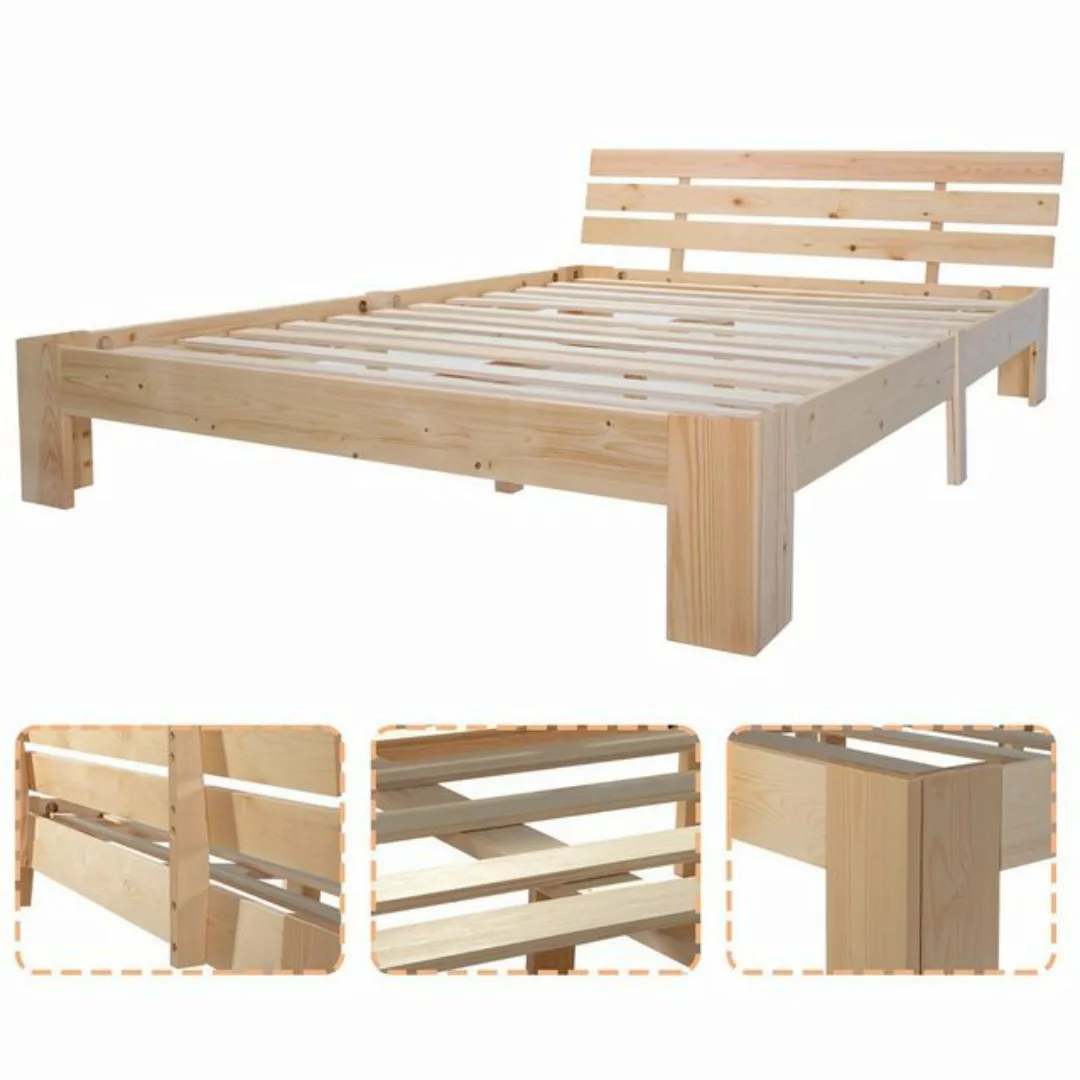 Refined Living Holzbett Massivholzbett Doppelbett aus Bettgestell mit Kopft günstig online kaufen