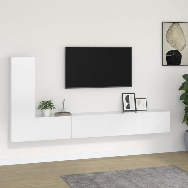 vidaXL TV-Schrank 3-tlg. TV-Schrank-Set Hochglanz-Weiß Holzwerkstoff (3-St) günstig online kaufen