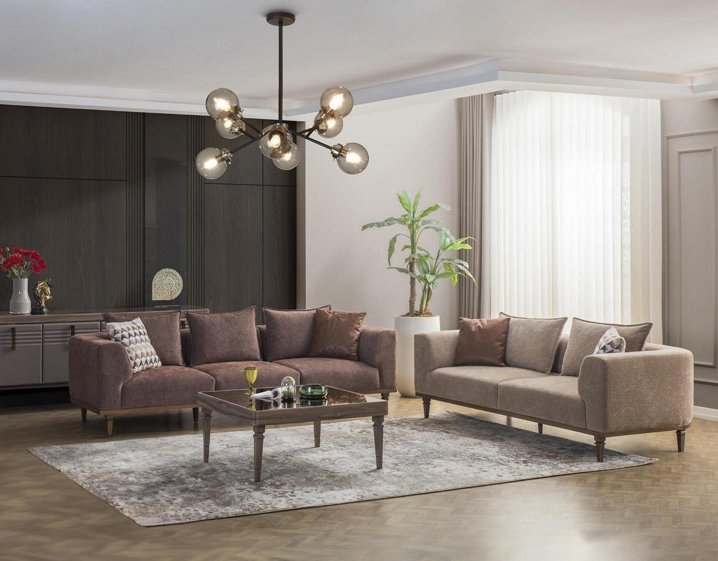 Xlmoebel Sofa Sofa-Set mit vier und drei Sitzen in Braun aus Stoff - Polste günstig online kaufen