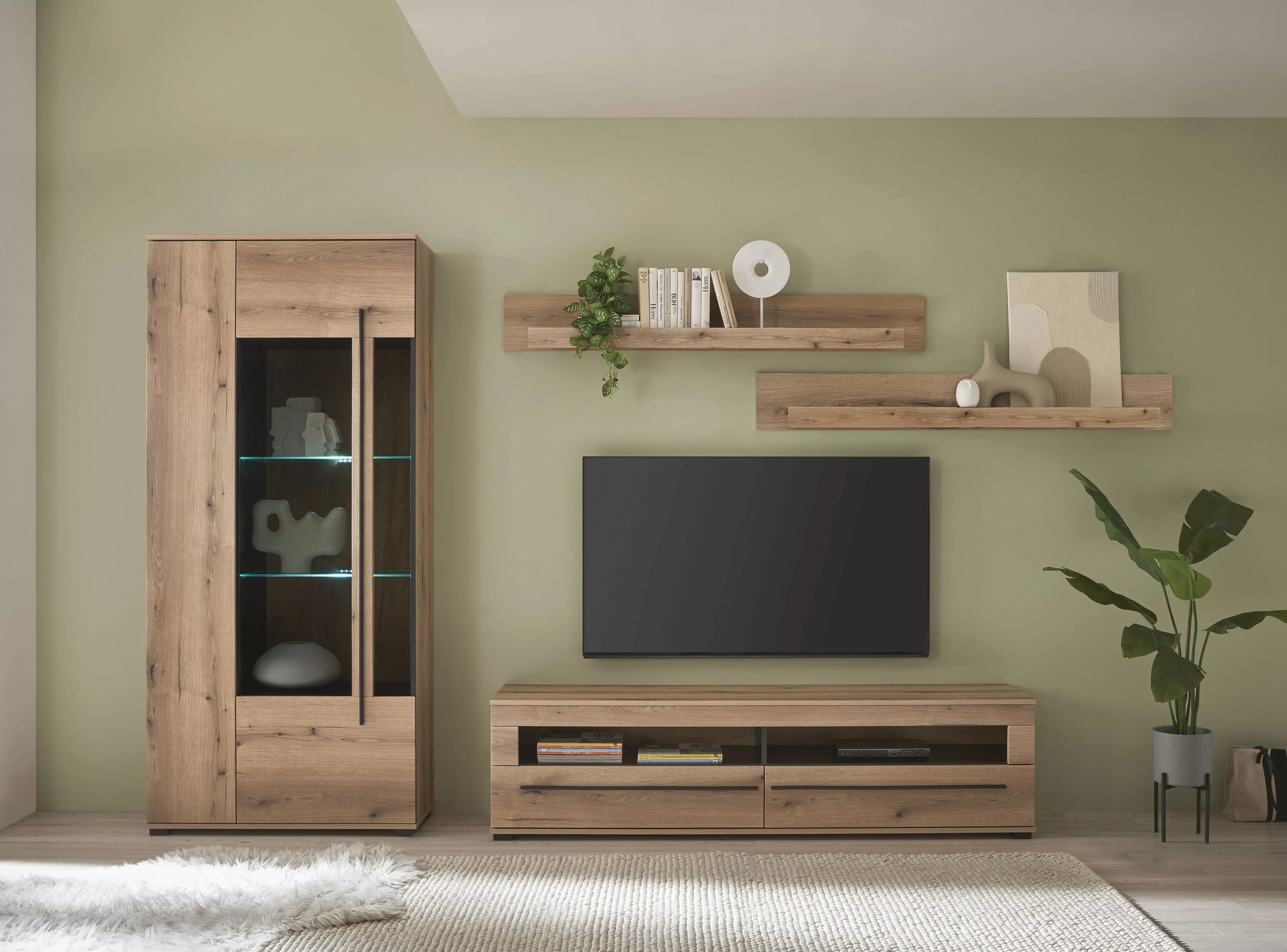 INOSIGN Wohnwand "Cantara, moderne Anbauwand, Wohnzimmer-Set, in Eiche Evok günstig online kaufen