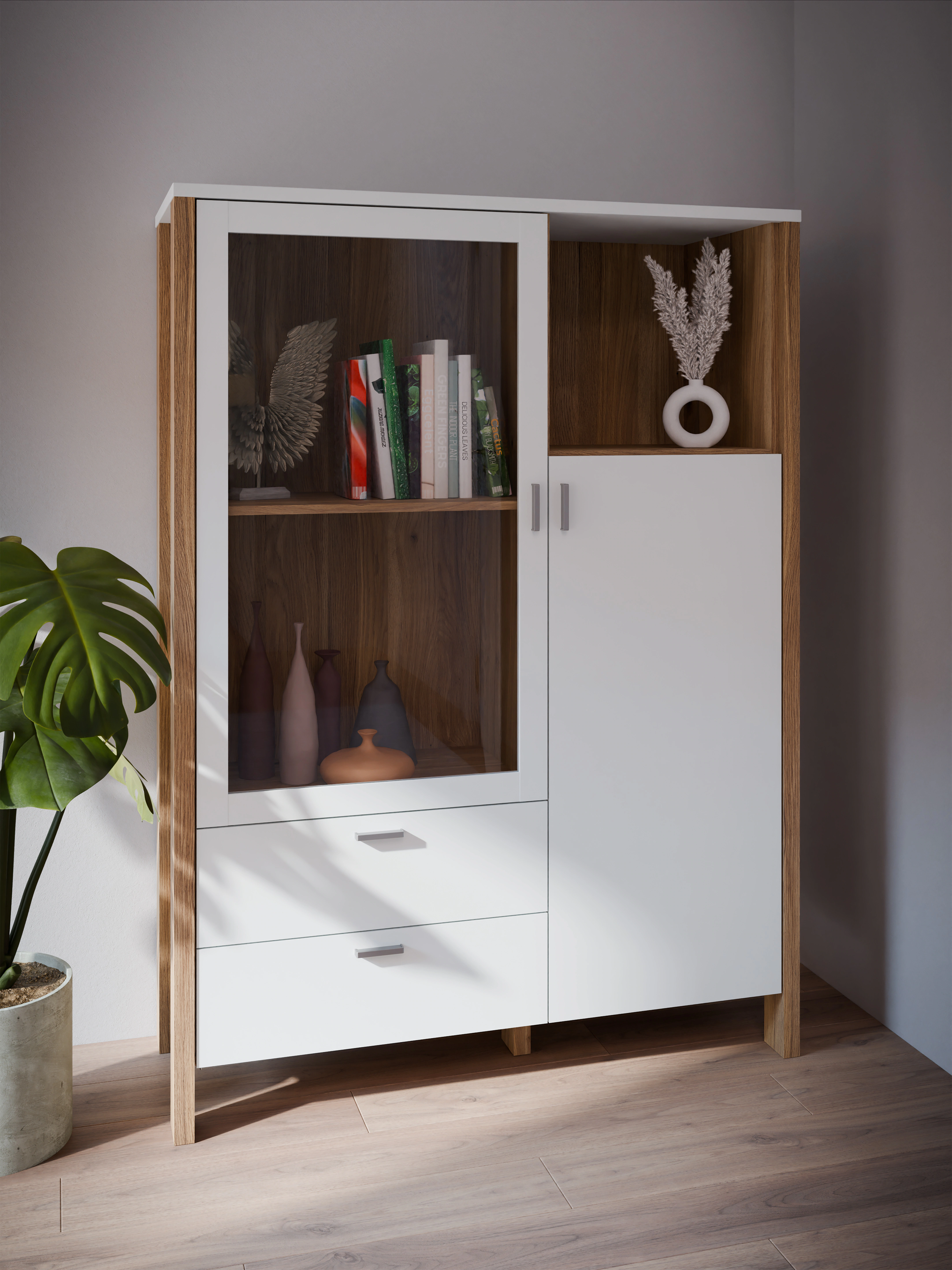 FORTE Highboard "Jytana", Breite 103,4 cm, Schiebetüre mit Lamellenoptik, M günstig online kaufen