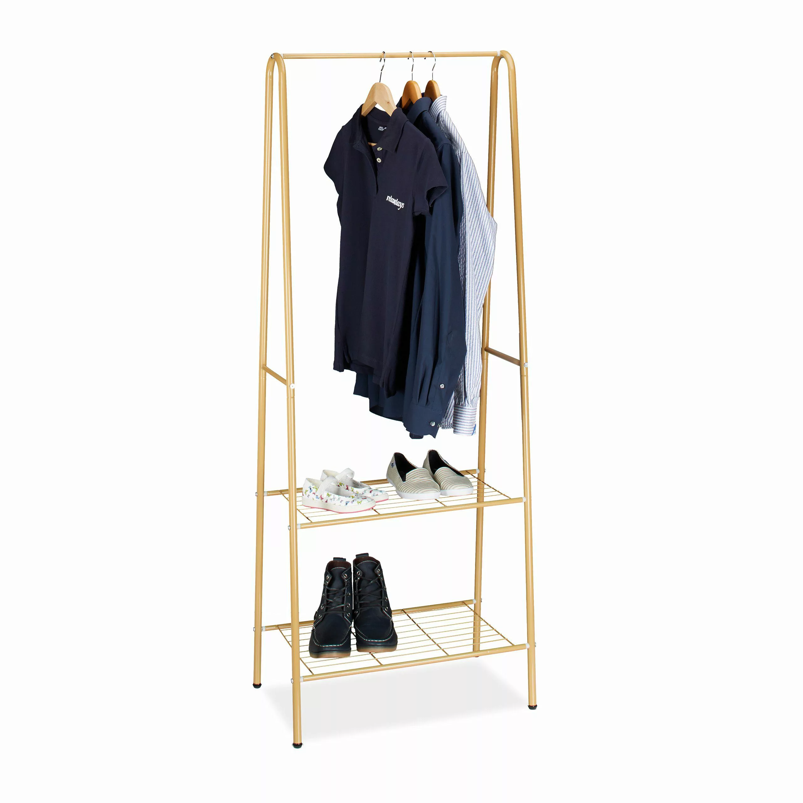 relaxdays Kleiderständer 2 Ablagen SANDRA, Honigbraun günstig online kaufen