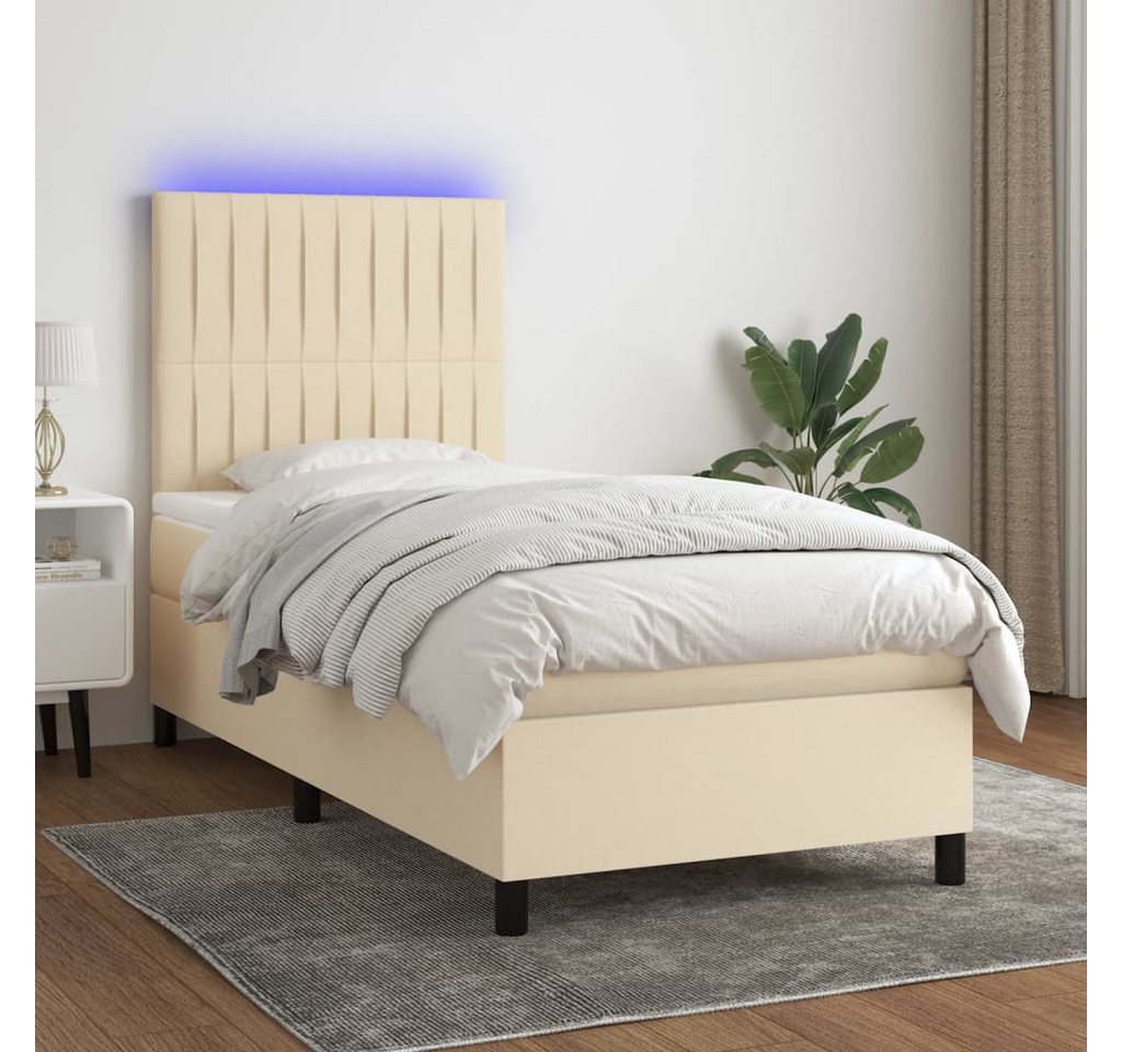 vidaXL Boxspringbett Boxspringbett mit Matratze LED Creme 90x200 cm Stoff B günstig online kaufen