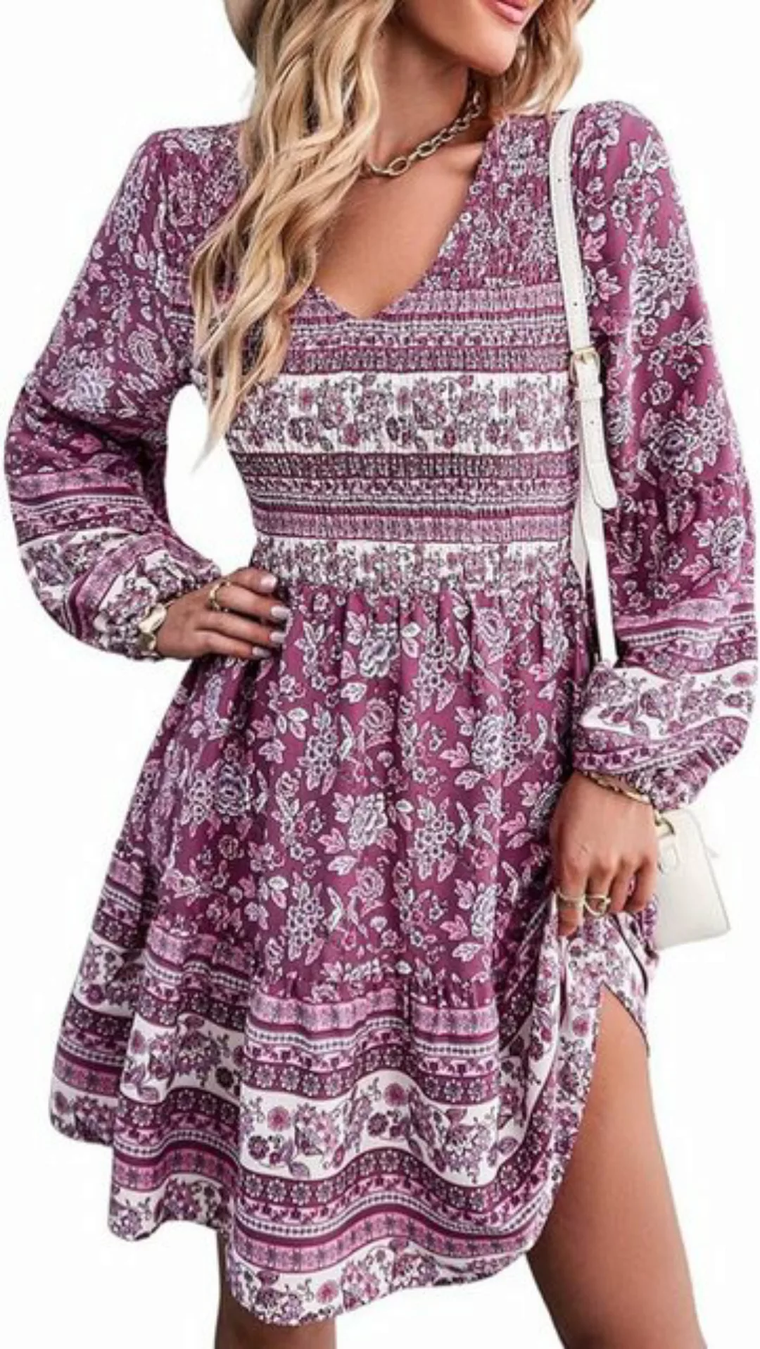 KIKI Blusenkleid Damen Kleider V-Ausschnitt Tunika Partykleid Strandkleider günstig online kaufen