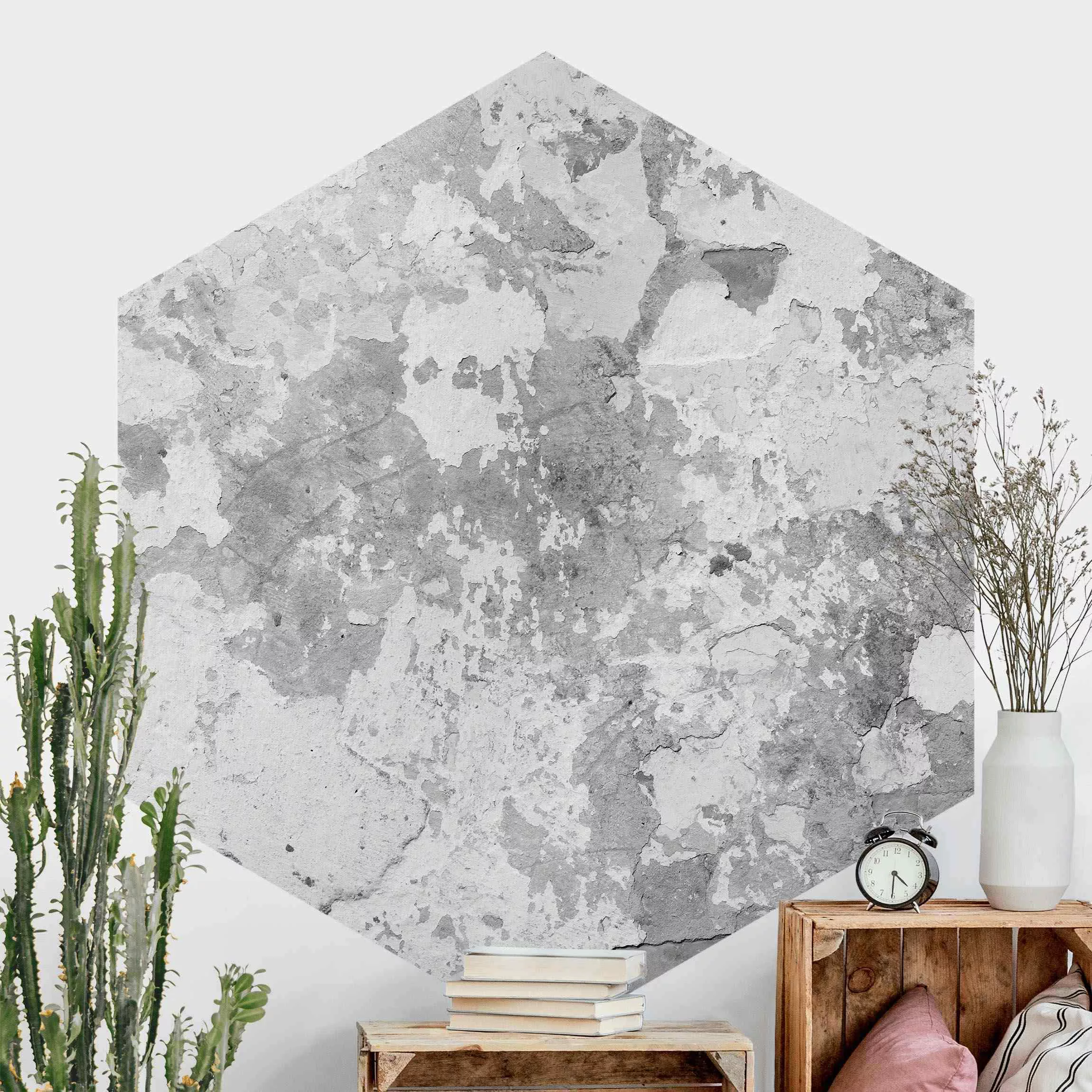 Hexagon Mustertapete selbstklebend Shabby Wand in Grau günstig online kaufen