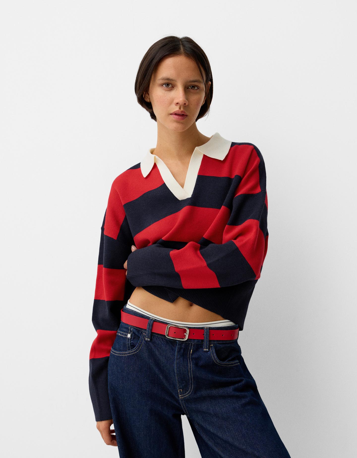 Bershka Pullover Mit Polokragen Damen Xs Rot günstig online kaufen