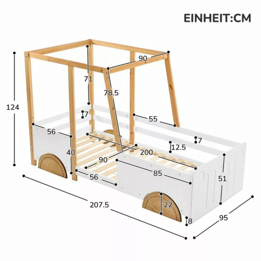 Ulife Kinderbett Autobett Jeep-Bett Holzbett Einzelbett mit MDF-Rädern, Rah günstig online kaufen