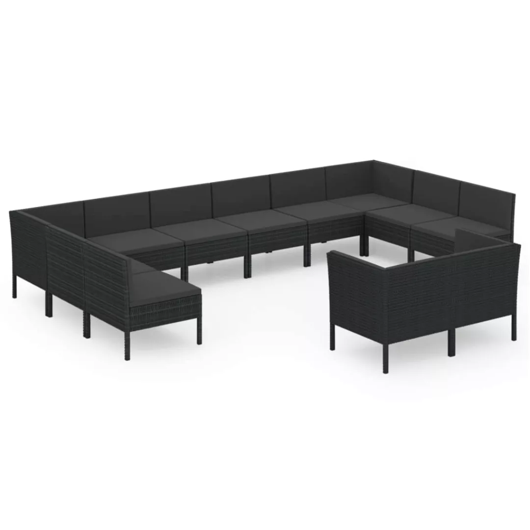 12-tlg. Garten-lounge-set Mit Auflagen Poly Rattan Schwarz günstig online kaufen