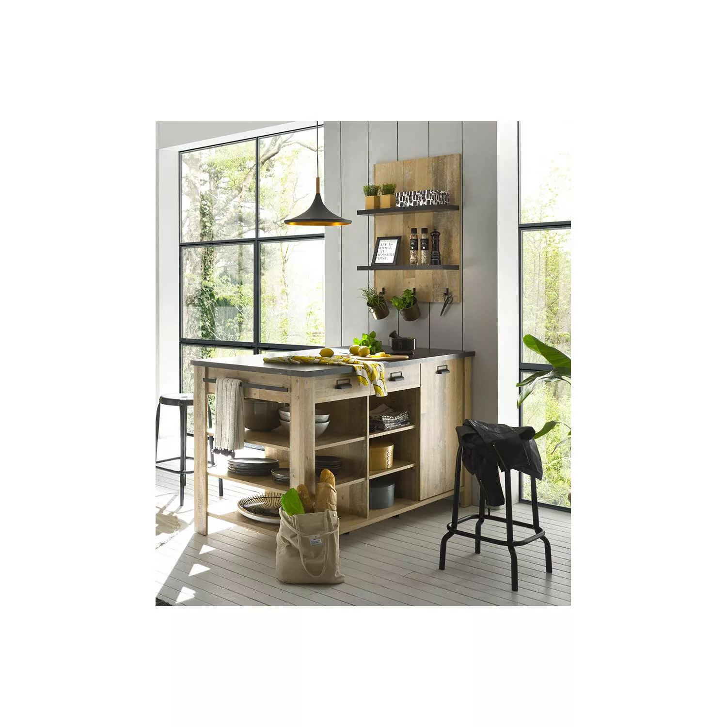 Küchen Set mit Kücheninsel und Wandregal SHELTON-61 in Old Style hell Nb. m günstig online kaufen