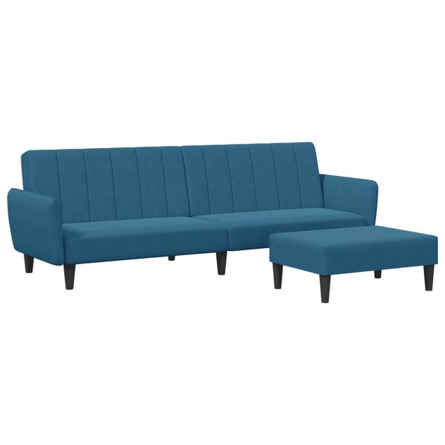 vidaXL Schlafsofa, Sofa 2-Sitzer mit Fußhocker Blau Samt günstig online kaufen