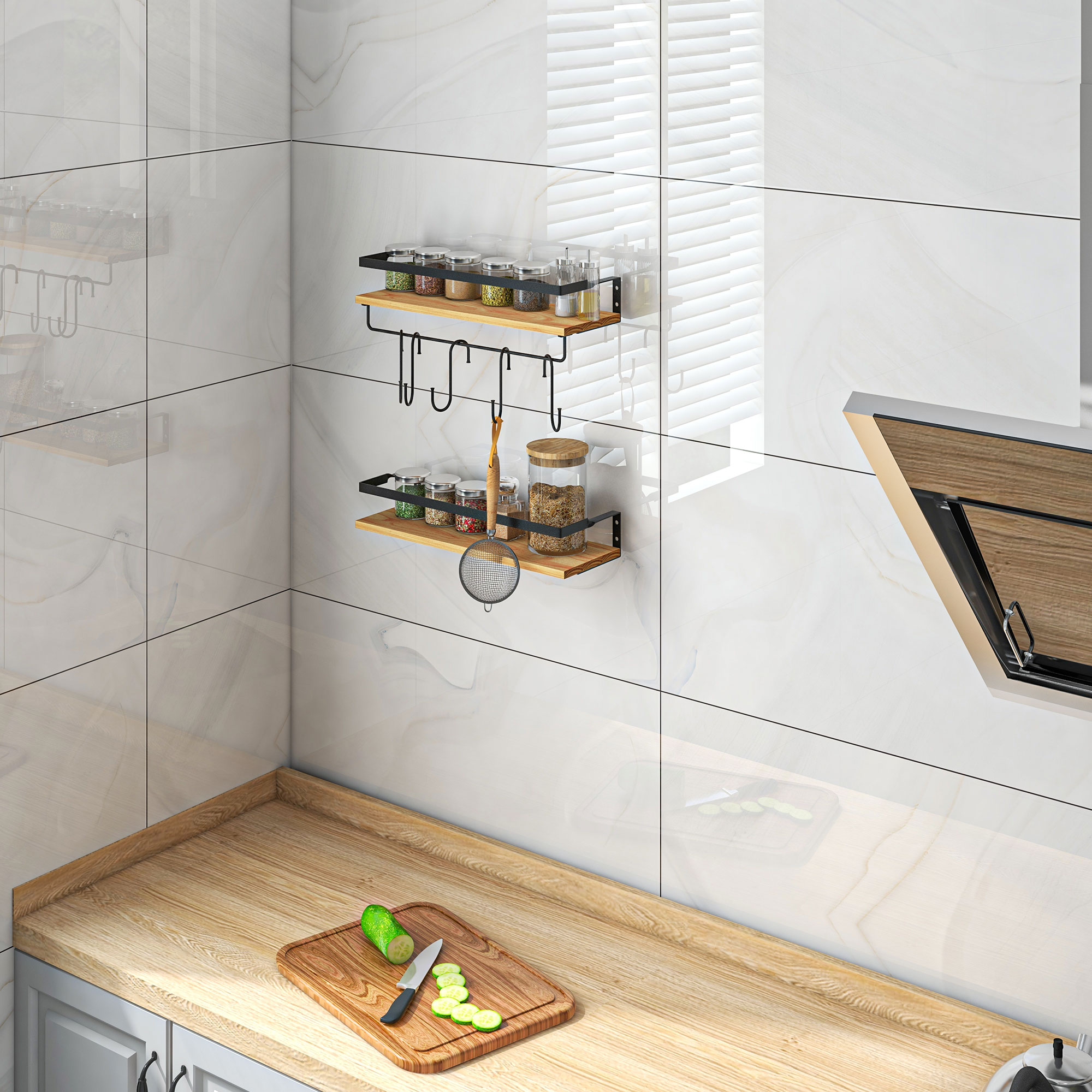 HOMCOM Set von 2 Wandregalen aus Kiefernholz, Länge 43 cm, mit 6 abnehmbare günstig online kaufen