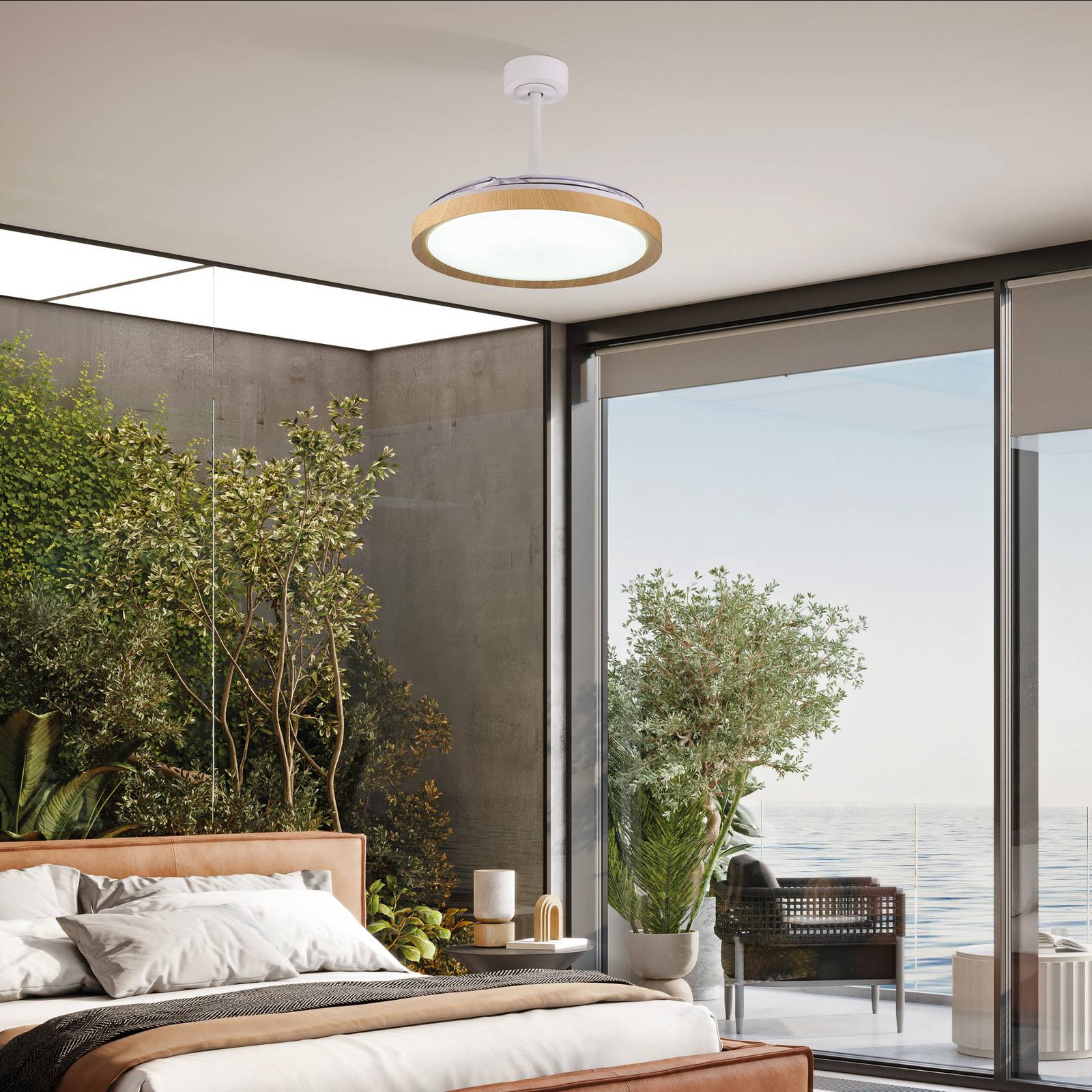 LED-Deckenventilator Mistral Holzdekor DC leise Ø 106 cm CCT günstig online kaufen