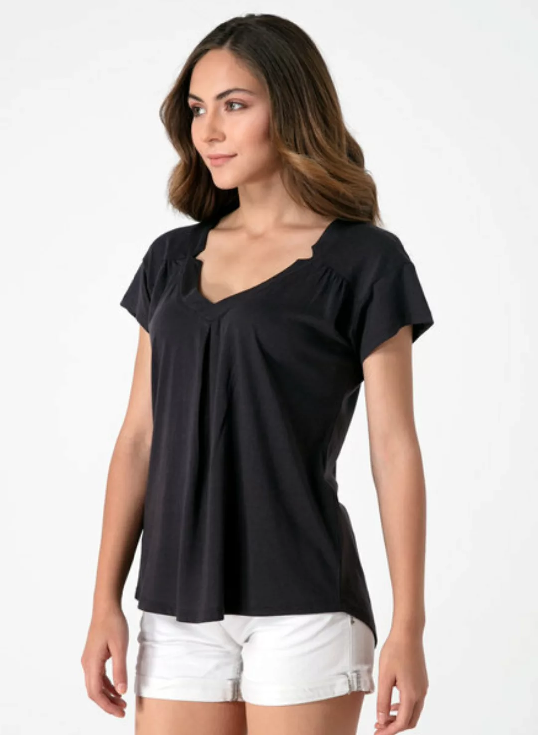 T-shirt Aus Tencel® Und Baumwolle Mit Längerem Rückenteil günstig online kaufen