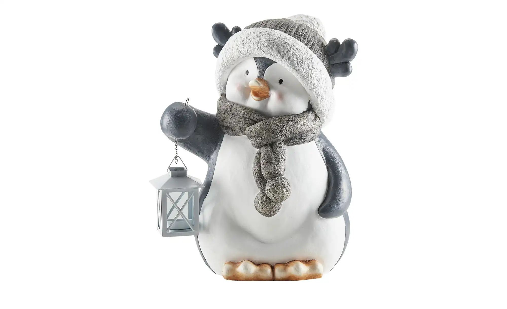 HOME STORY Deko Pinguin mit Laterne ¦ grau ¦ Magnesia, Metall, Glas  ¦ Maße günstig online kaufen