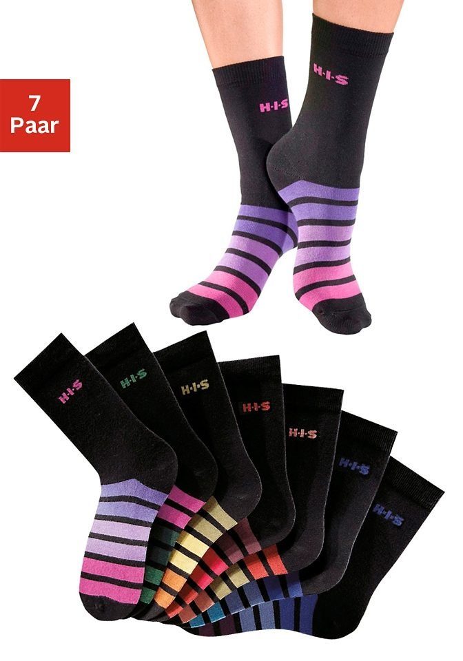 H.I.S Freizeitsocken, (Packung, 7 Paar), mit buntem Ringelmuster günstig online kaufen