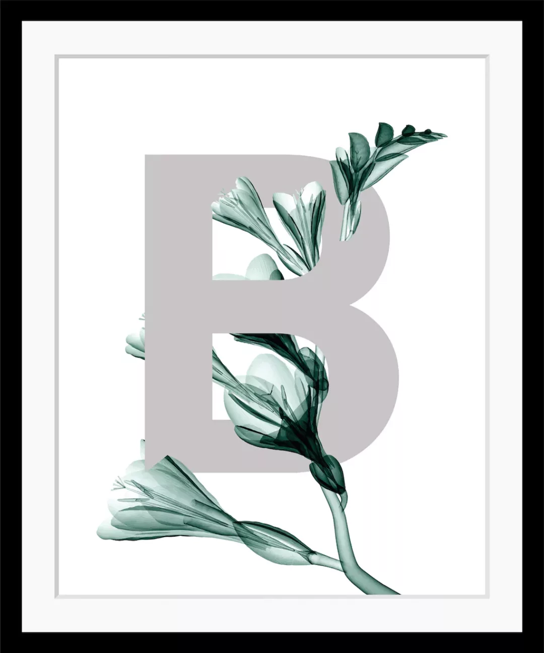 queence Bild "B-Flower", Buchstaben, gerahmt, Blätter, Blume günstig online kaufen
