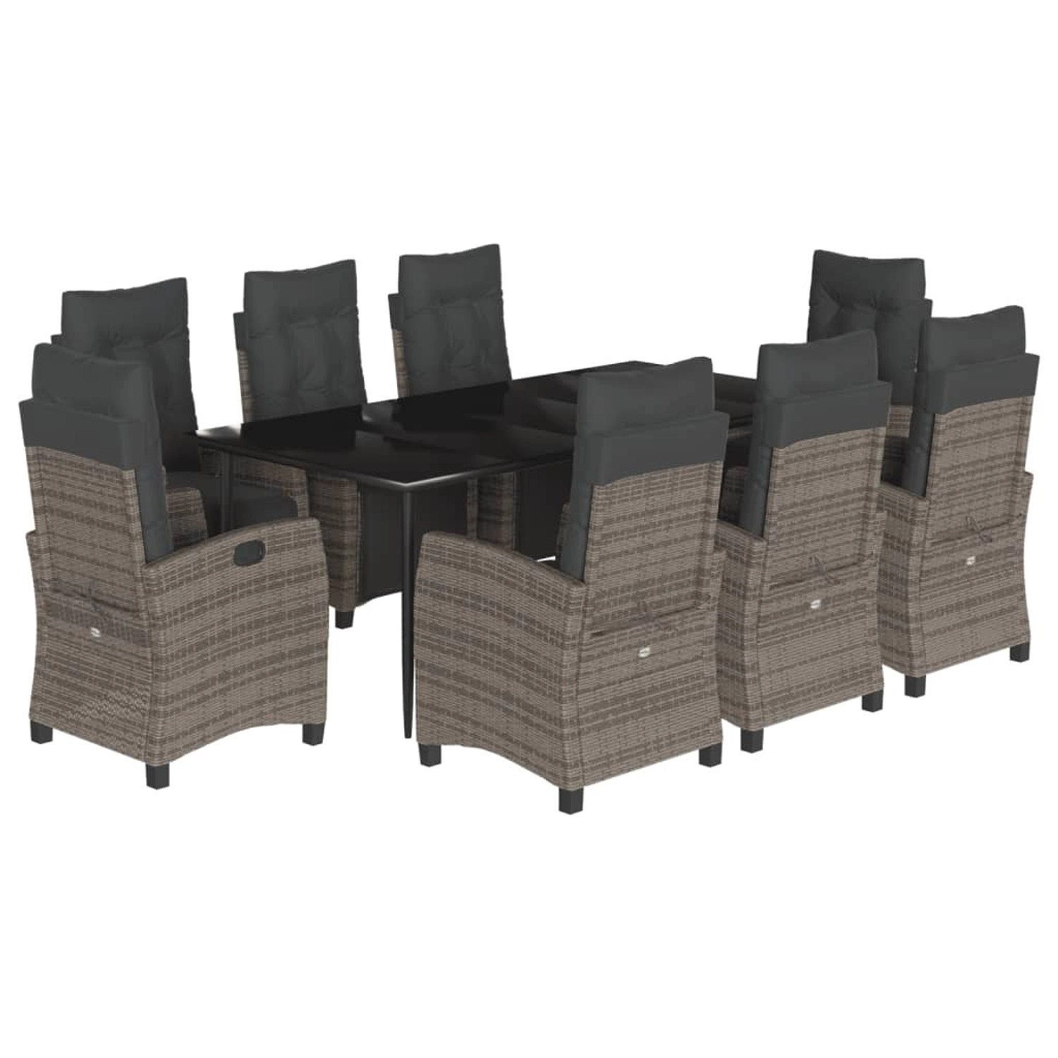 vidaXL 9-Tlg Garten-Essgruppe mit Kissen Grau Poly Rattan 3212994 günstig online kaufen