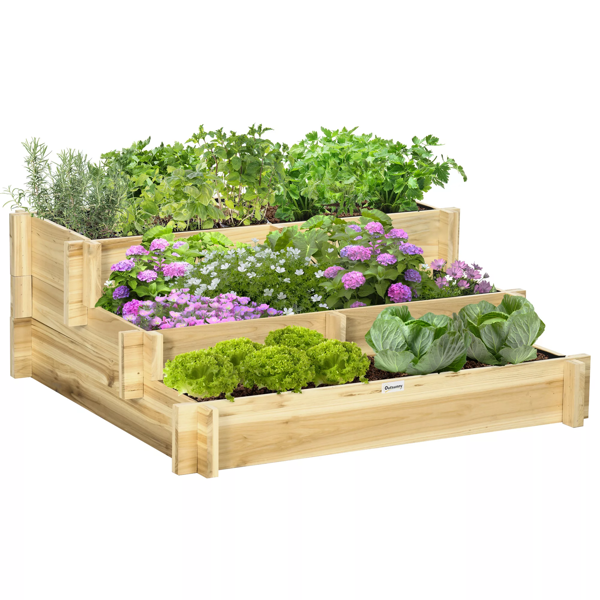 Outsunny Hochbeet aus Holz 93x93x35cm wetterfest 3-stufige Blumenkasten mit günstig online kaufen