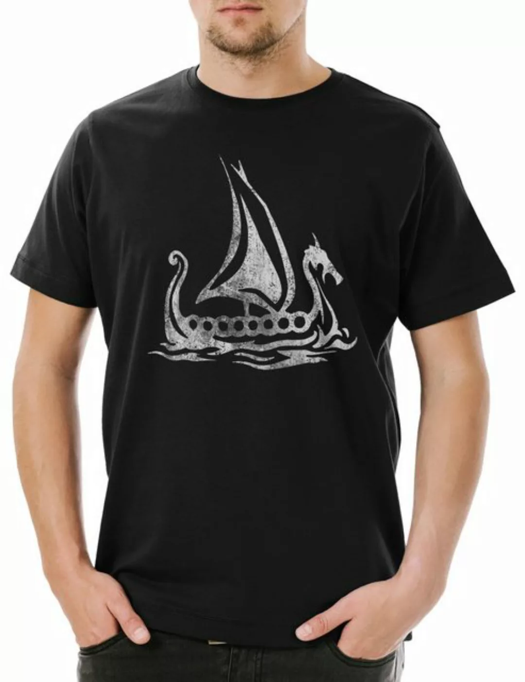 Urban Backwoods Print-Shirt Viking Ship IV Herren T-Shirt Drachenboot Runen günstig online kaufen