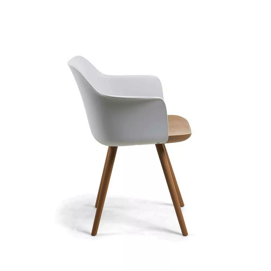 Armlehnenstuhl aus Weiß Kunststoff und Buche Massivholz (2er Set) günstig online kaufen