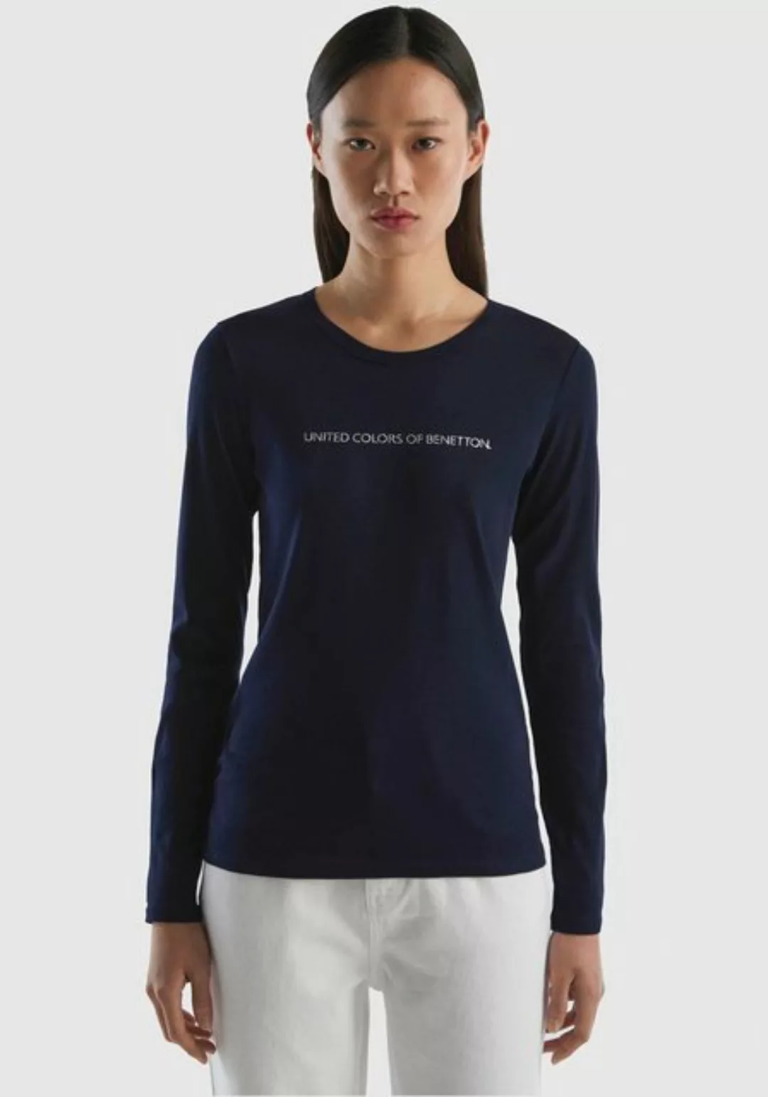 United Colors of Benetton Langarmshirt mit Glitzereffekt Labelprint günstig online kaufen