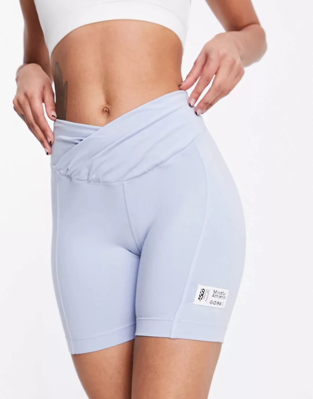 ASOS 4505 – Leggings-Shorts aus Bio-Baumwolle mit Wickeldetail am Bund-Blau günstig online kaufen