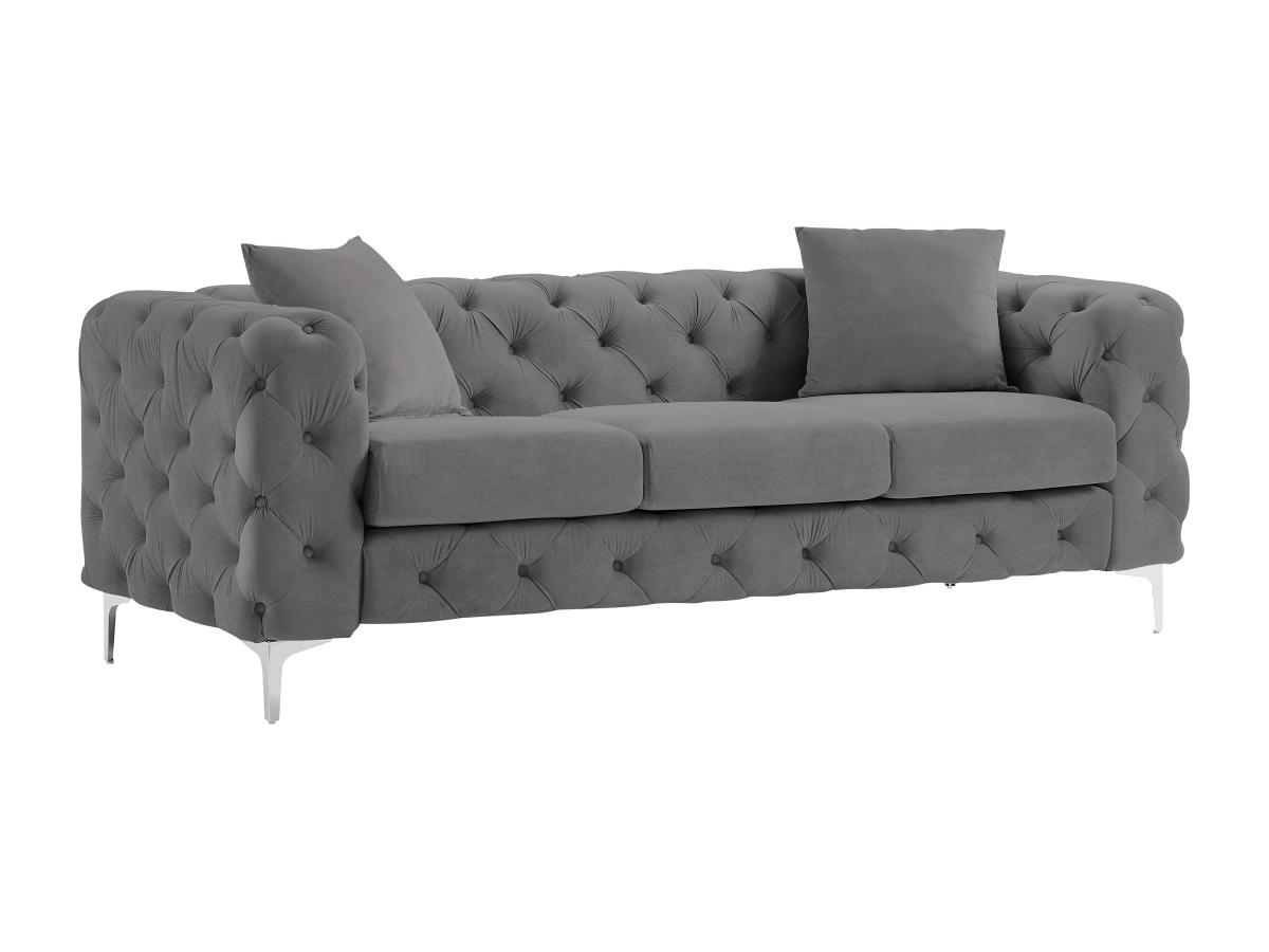 Chesterfield-Sofa mit 3 Sitzplätzen - Anthrazit - Samt - EDWINA günstig online kaufen