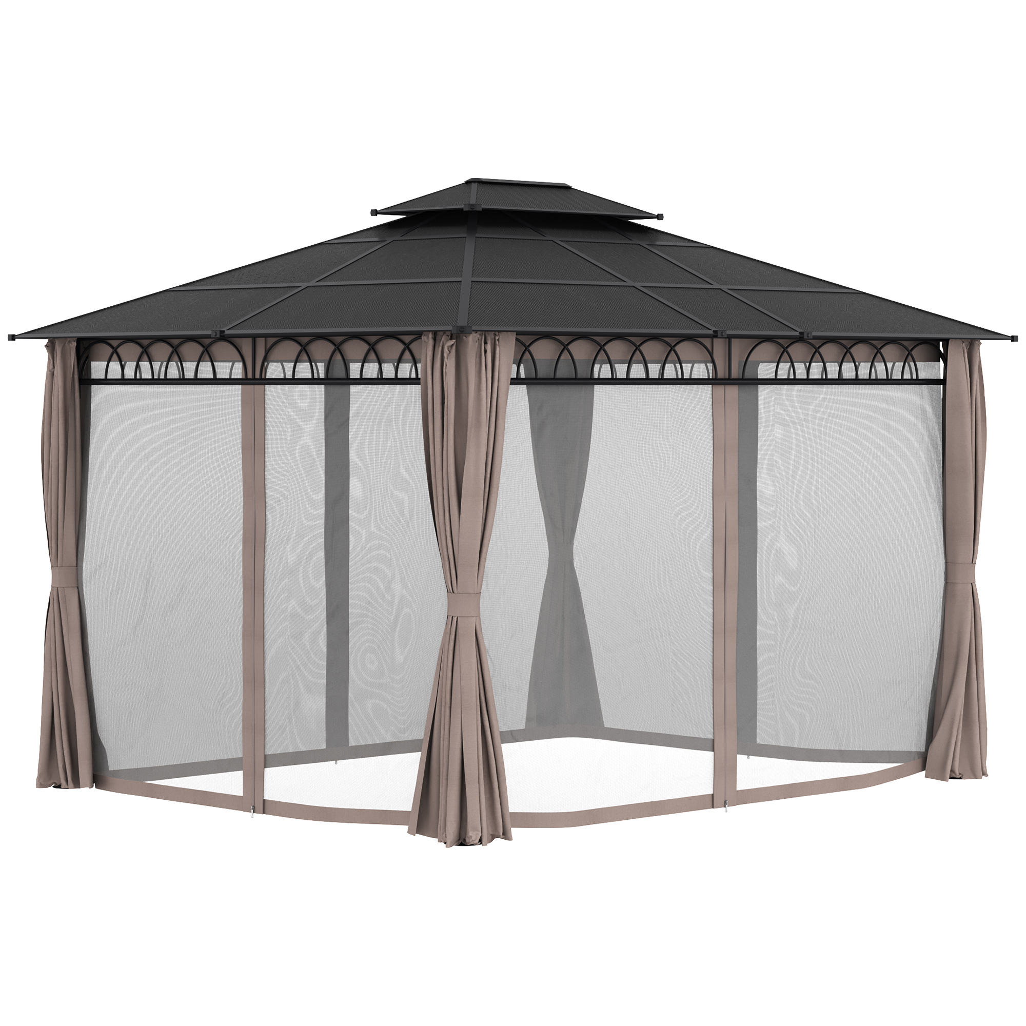 Outsunny Gartenpavillon mit Polycarbonatdach 4 x 3 m 4 Seitenwände UV-bestä günstig online kaufen