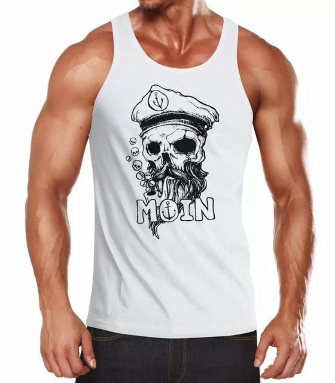 Neverless Tanktop Herren Tank-Top Moin Kapitän Totenkopf Anker Bart Hamburg günstig online kaufen