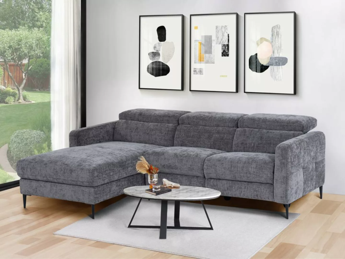 Eckrelaxsofa elektrisch - Ecke links - Stoff - Anthrazitgrau - FUSETA günstig online kaufen