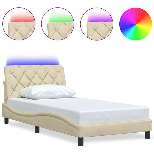 vidaXL Bett, Bettgestell mit LED ohne Matratze Creme 100x200 cm Stoff günstig online kaufen