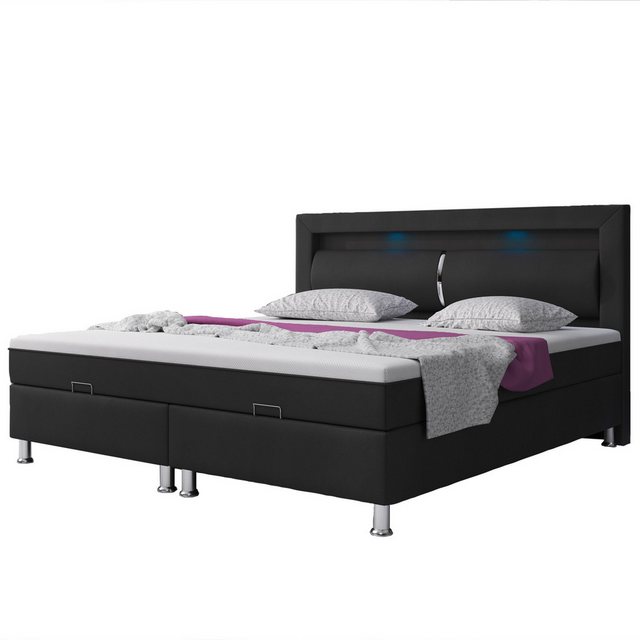 inter Boxspringbett Milano 180x200cm Bettkasten mit Kopfteil LED-Beleuchtun günstig online kaufen