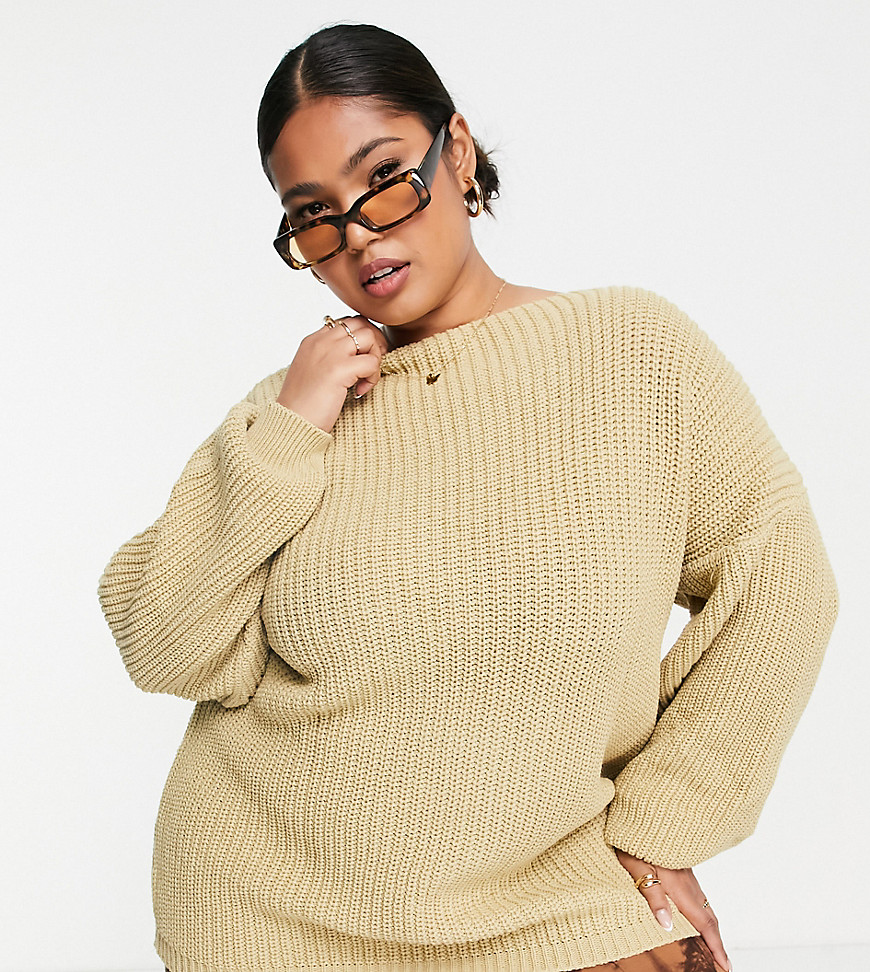 Glamorous Curve – Pullover in Hafer mit U-Rückenausschnitt-Neutral günstig online kaufen