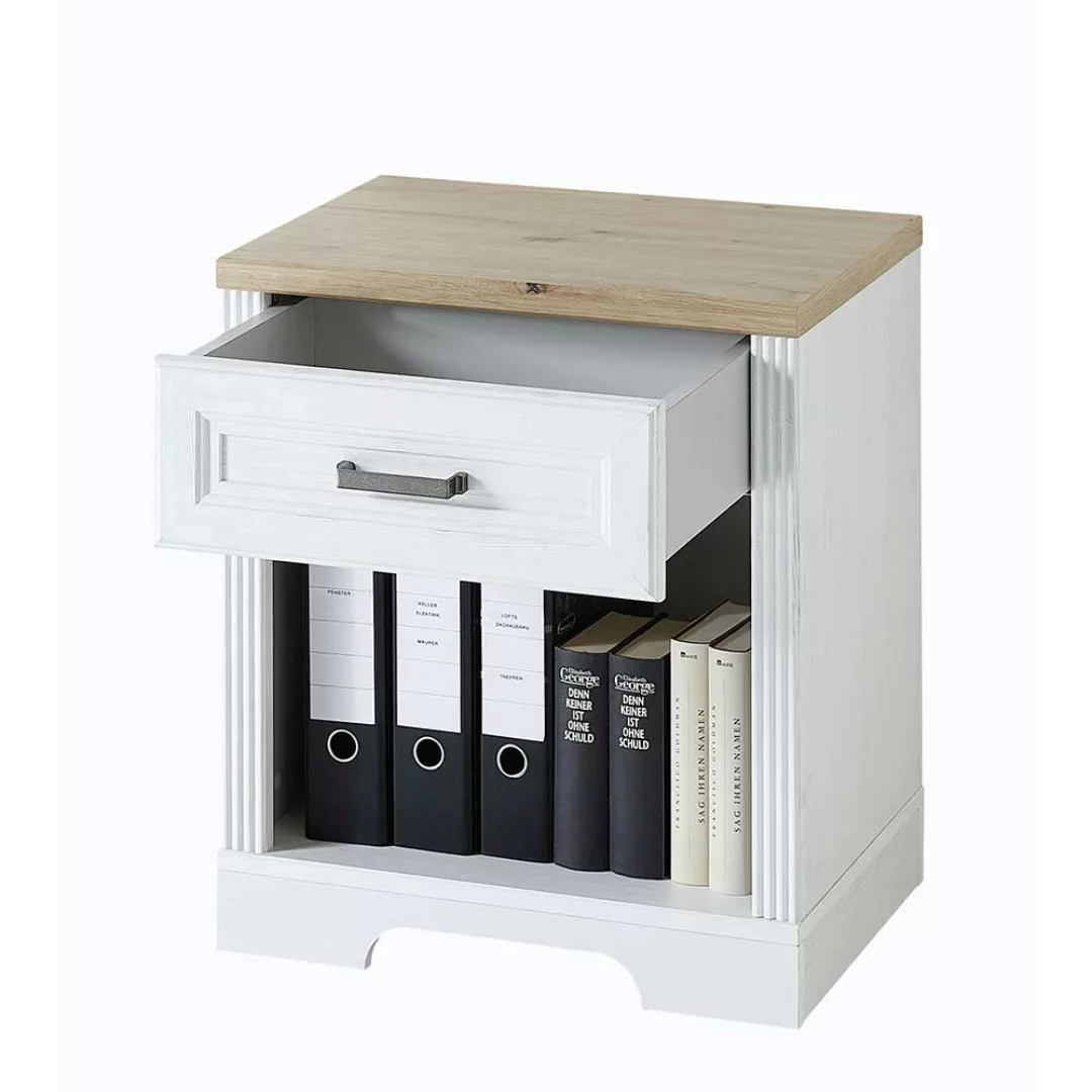 Schreibtischcontainer in Weiß & Eichefarben 1 Schublade 1 Aktenfach günstig online kaufen