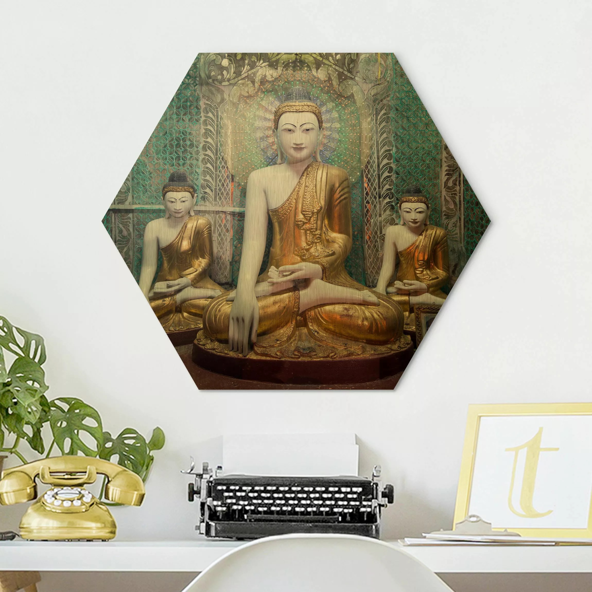 Hexagon-Alu-Dibond Bild Buddha Statuen günstig online kaufen