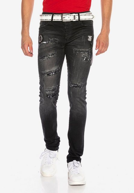 Cipo & Baxx Bequeme Jeans im Used-Look mit Print-Elementen günstig online kaufen